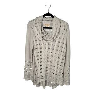 Vintage America Gray Open Knit Cowl Neck Long Sleeve Sweater Size Large